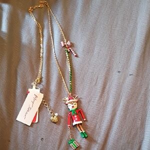 Betsey Johnson Festive Reindeer Necklace with Red and Green Accents